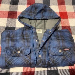 Dickies Blue Plaid Hooded Work Jacket